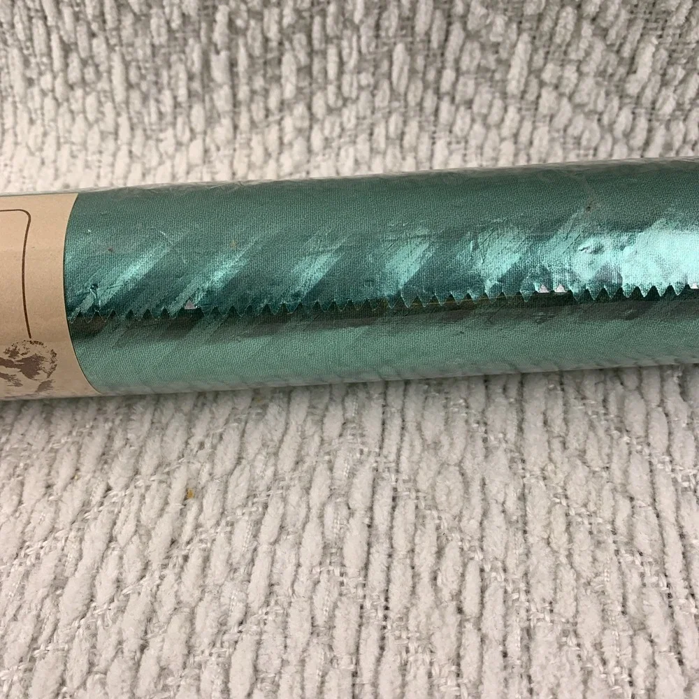 Vtg Christmas Wrapping Paper Foil Metallic Green Shiny MCM Texture NOS Lance USA